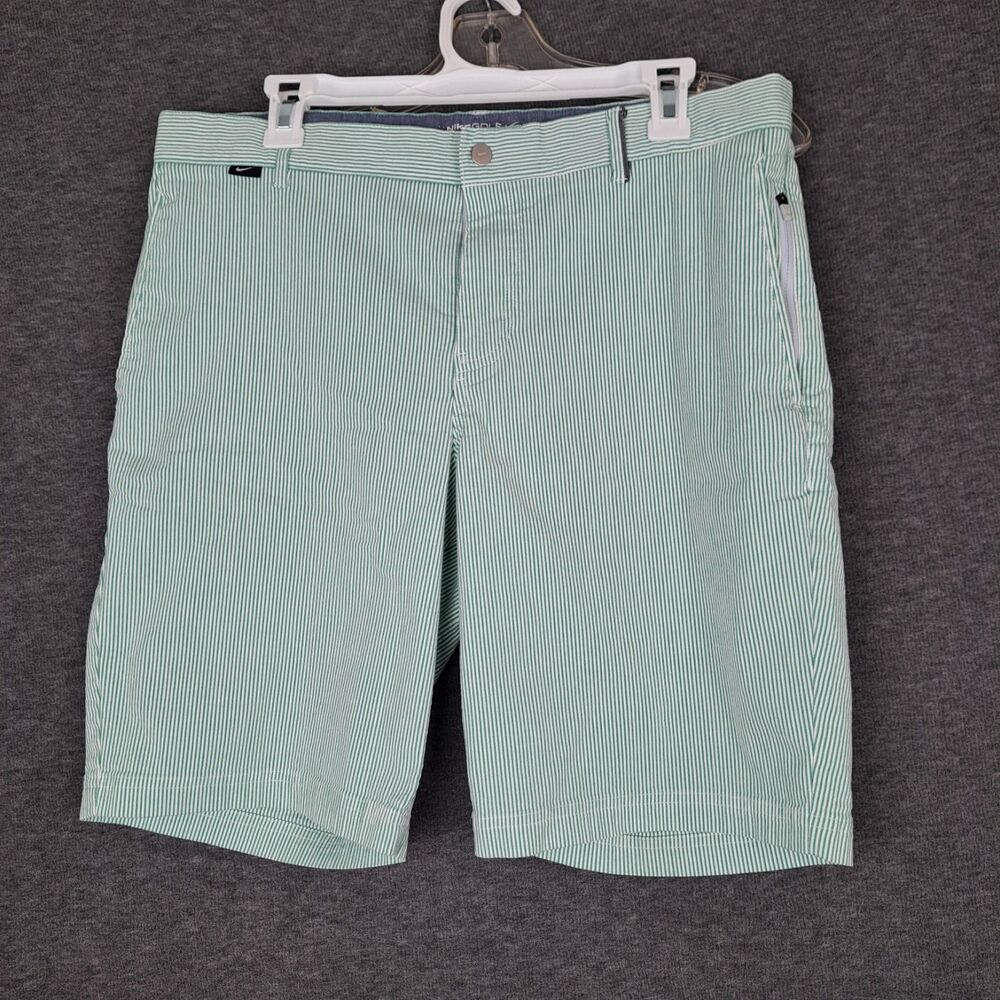 Nike Golf Mens 34 Green Striped Chino Shorts Dri-Fit Stretch Performance